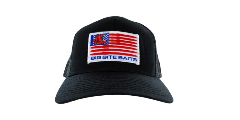 black hat with american flag patch on front